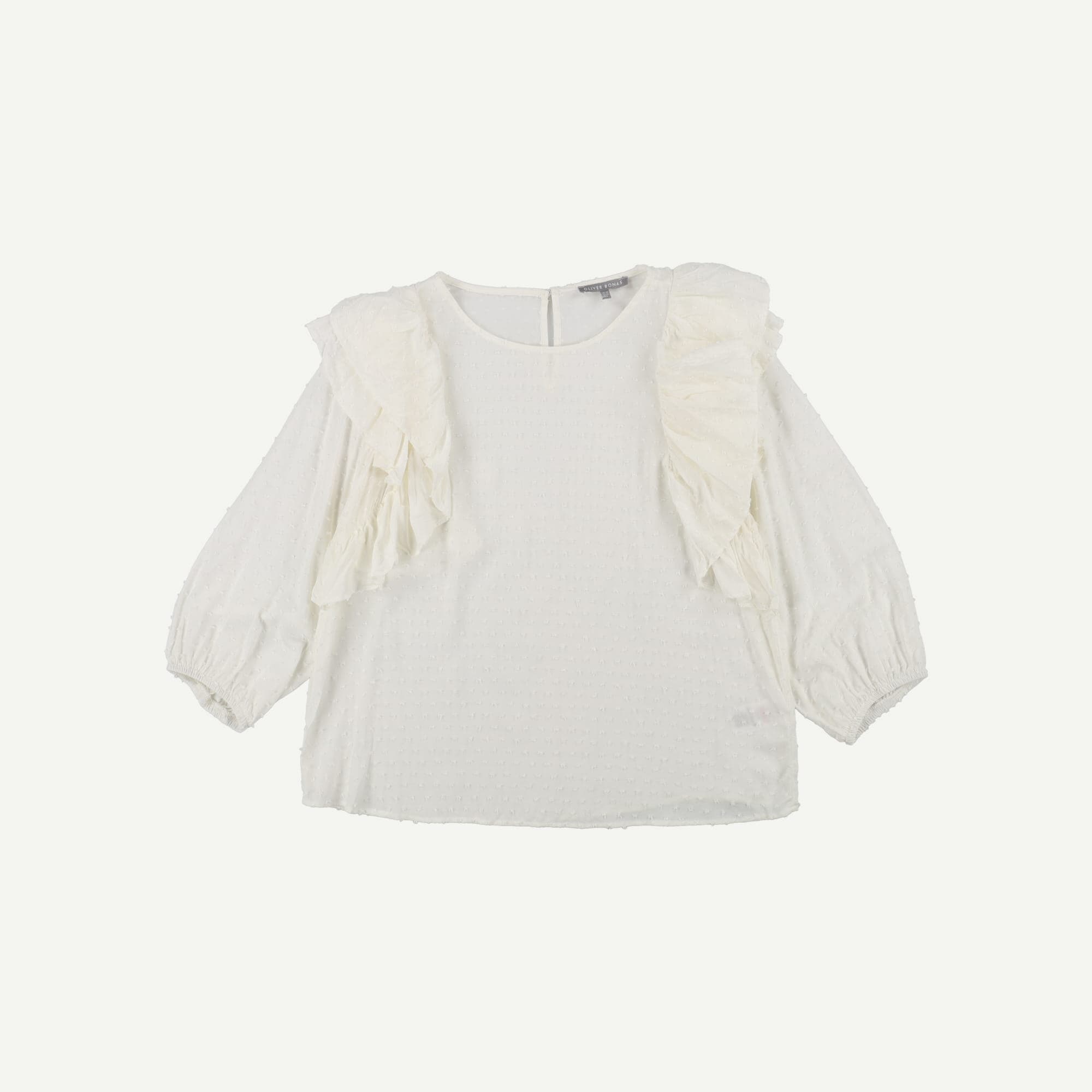 Dobby Spot Ruffled White Blouse